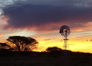 Wind Mill Africa Sunset Acacia Trees Farm