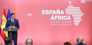 Il presidente del governo, Pedro Sánchez, durante il suo discorso nella presentazione della strategia della Spagna-Africa 2025-2028.